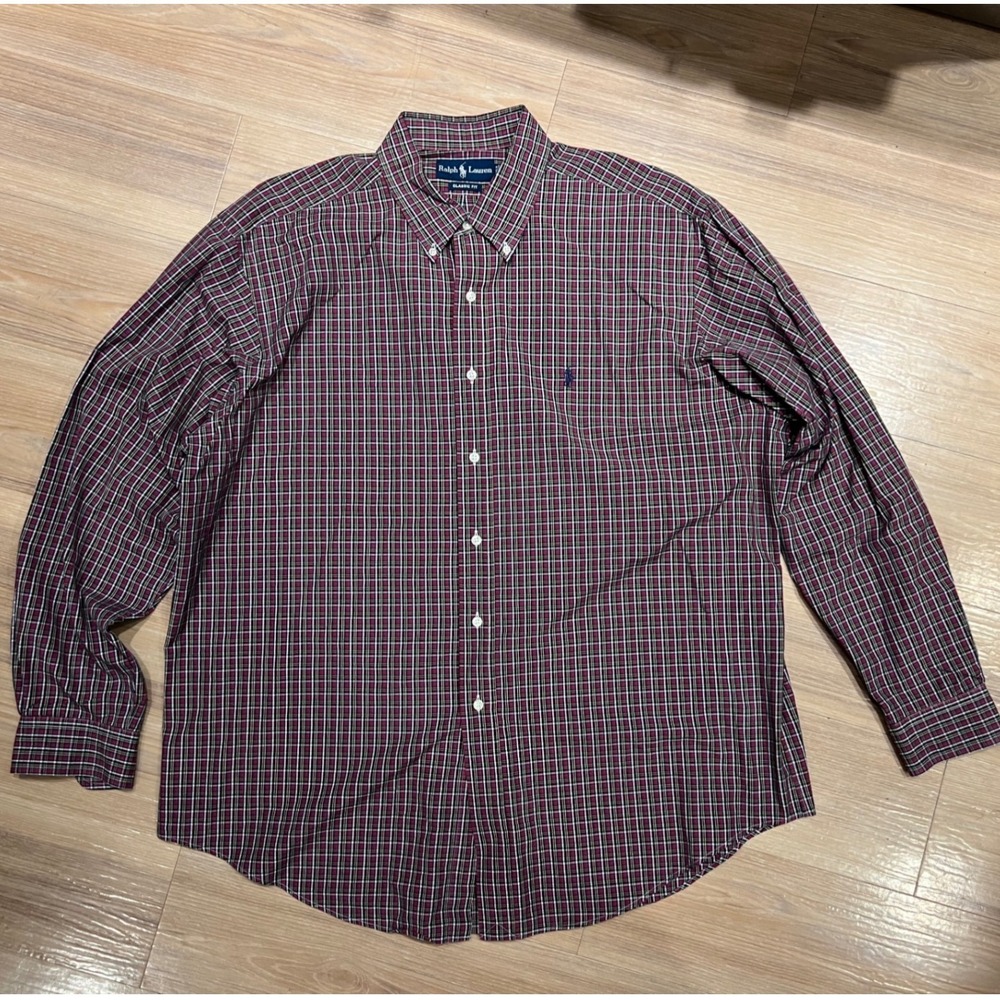Ralph Lauren Mens Button Down Shirt Classic Fit Plaid Red Navy Blue XL